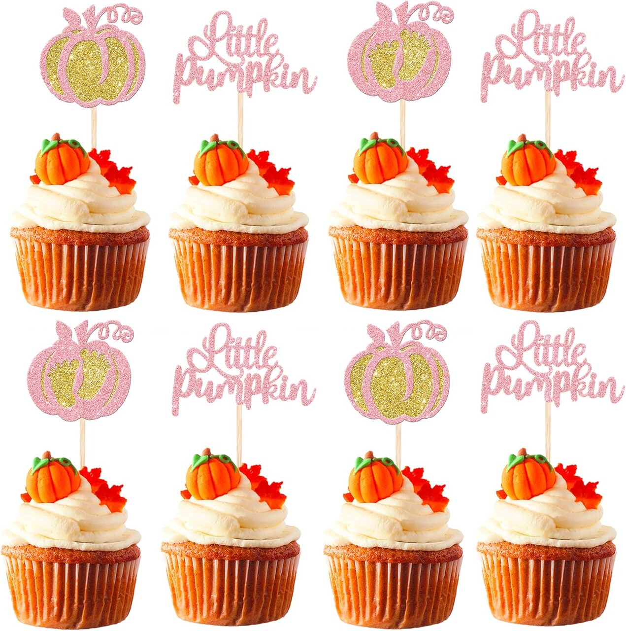 24 Pack Little Pumpkin Cupcake Toppers Glitter Little Baby Pumpkin Cupcake